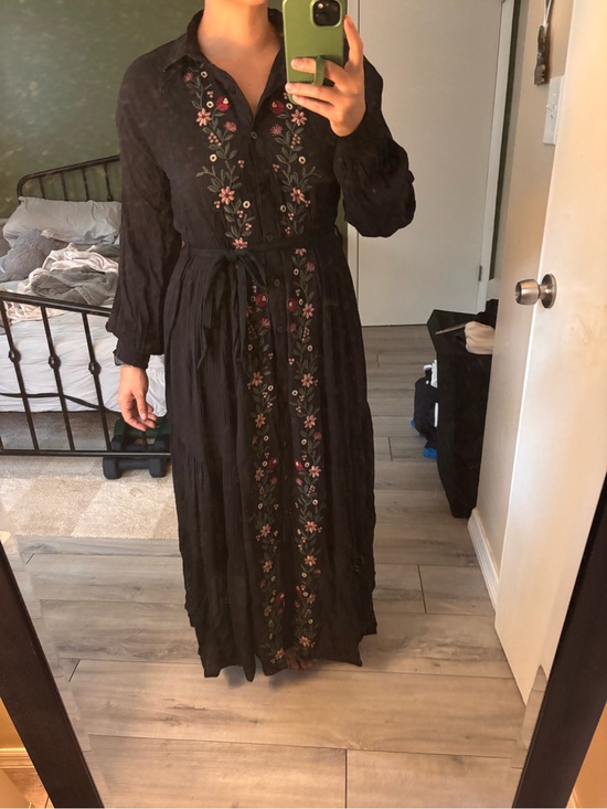 Piper & Scoot Dresses & Skirts - Black Maxi Dress with Pink Floral Embroidery